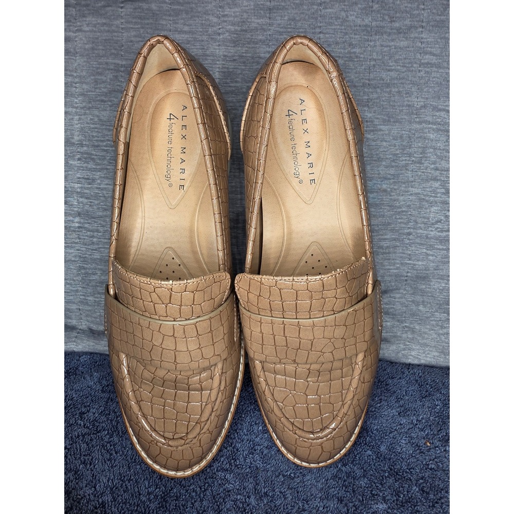 1382 Alex Marie Tan Croc Embossed Platform Penny Loafers Size 6.5M 202407ZD